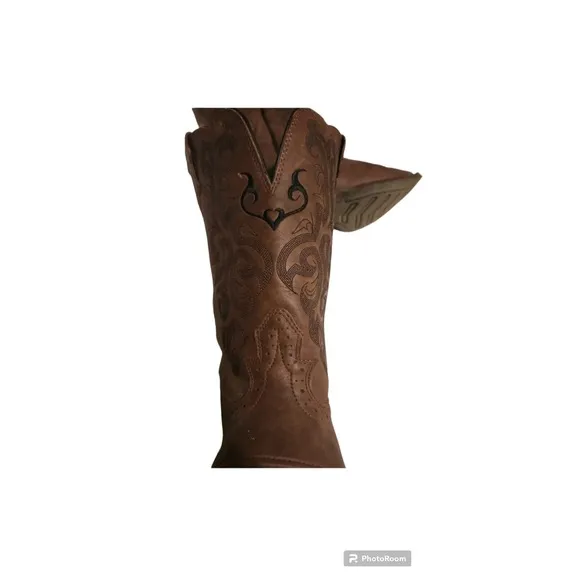 Justin Western Boots Brown Leather Pointed Toe Pull On Boots 4D #2459