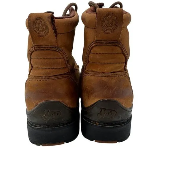 Justin Women's Brown Leather Lace-up‎ Work Boots with Kiltie Fringe Size 6.5