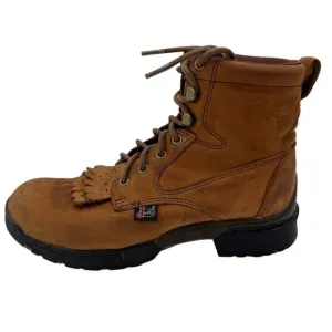 Justin Women's Brown Leather Lace-up‎ Work Boots with Kiltie Fringe Size 6.5