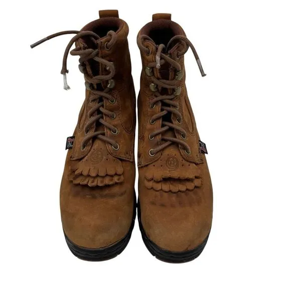 Justin Women's Brown Leather Lace-up‎ Work Boots with Kiltie Fringe Size 6.5
