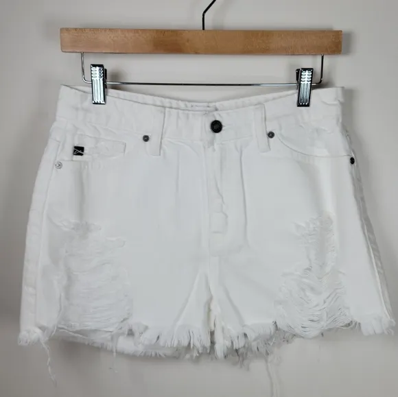 KanCan You Only Live Once White Denim Distressed High Rise Shorts Size Medium
