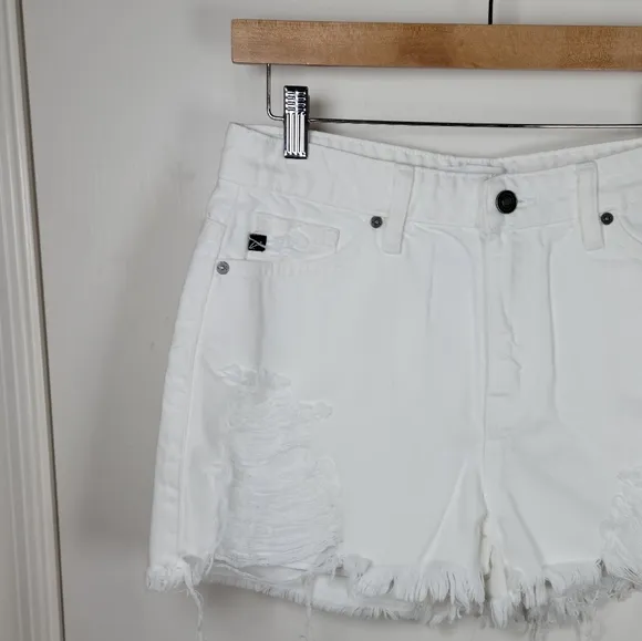 KanCan You Only Live Once White Denim Distressed High Rise Shorts Size Medium