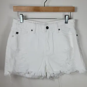 KanCan You Only Live Once White Denim Distressed High Rise Shorts Size Medium