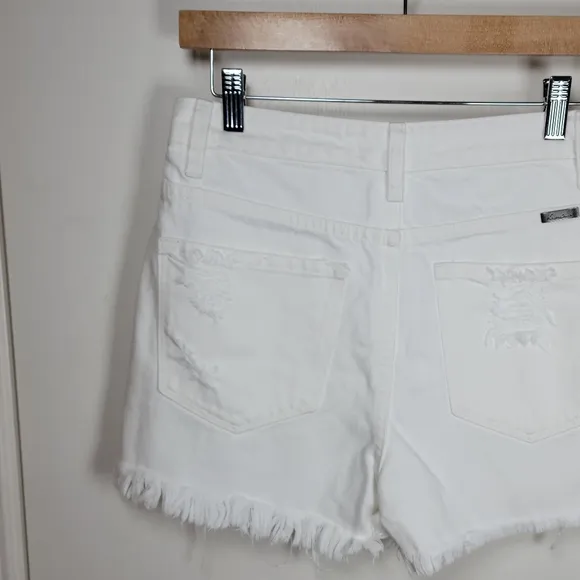 KanCan You Only Live Once White Denim Distressed High Rise Shorts Size Medium
