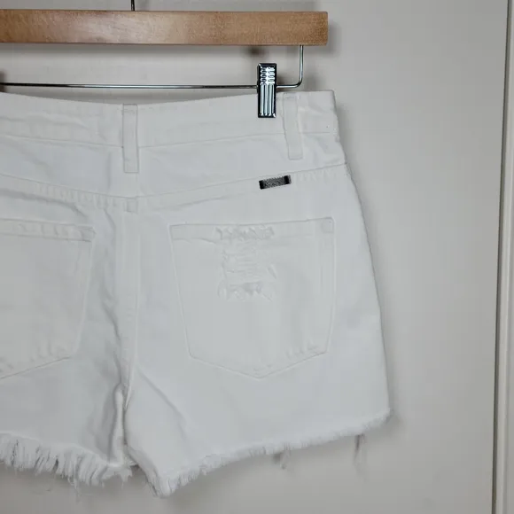 KanCan You Only Live Once White Denim Distressed High Rise Shorts Size Medium
