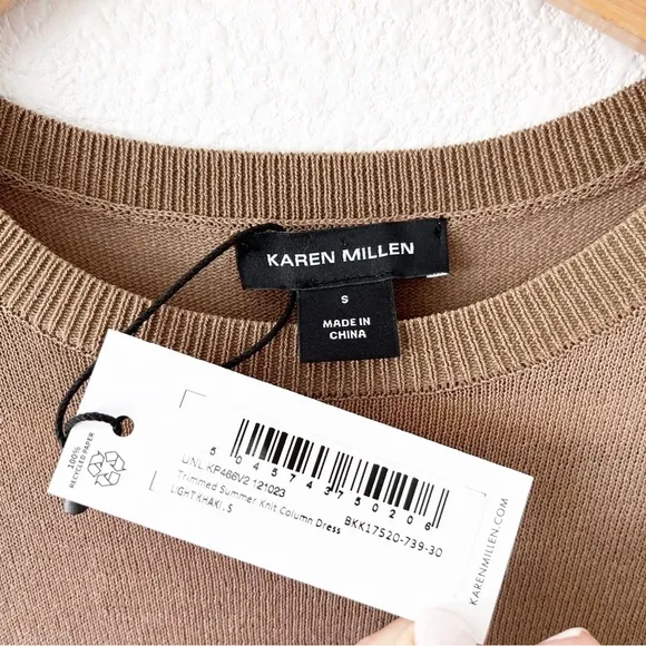 Karen Millen Trimmed Summer Knit Column Dress in Light Khaki