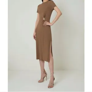 Karen Millen Trimmed Summer Knit Column Dress in Light Khaki