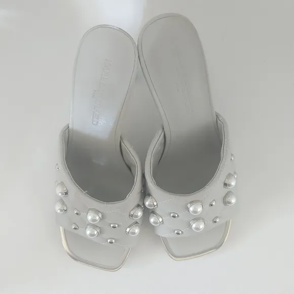 Karl Lagerfeld Amina Studded Quilted Heeled Mule Sandals Size 7 Grey Gray
