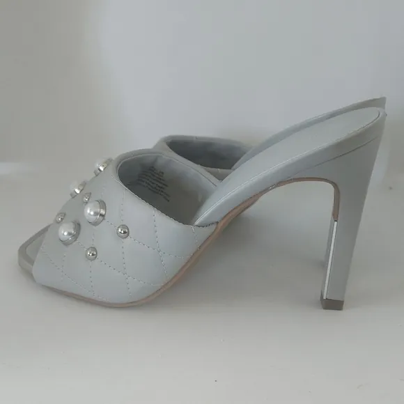 Karl Lagerfeld Amina Studded Quilted Heeled Mule Sandals Size 7 Grey Gray