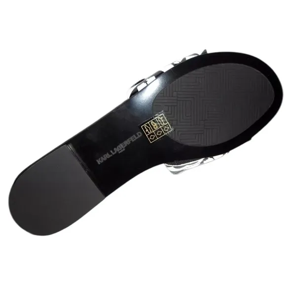 Karl Lagerfeld Black and White Geometric Slide Sandals