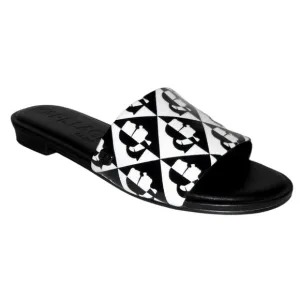 Karl Lagerfeld Black and White Geometric Slide Sandals