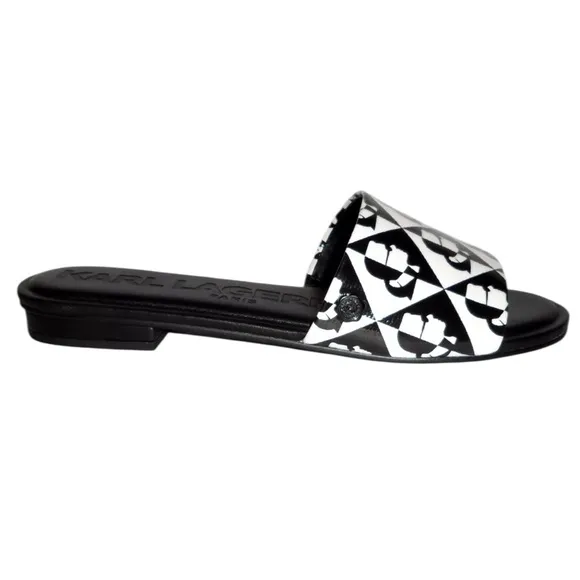 Karl Lagerfeld Black and White Geometric Slide Sandals