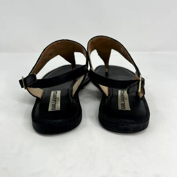 Karl Lagerfeld Black Quilted Leather T-Strap Sandals