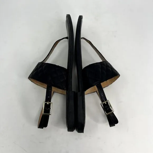 Karl Lagerfeld Black Quilted Leather T-Strap Sandals