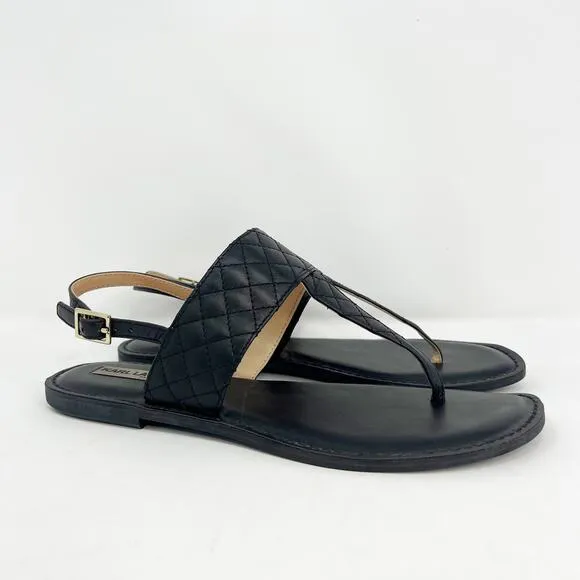 Karl Lagerfeld Black Quilted Leather T-Strap Sandals