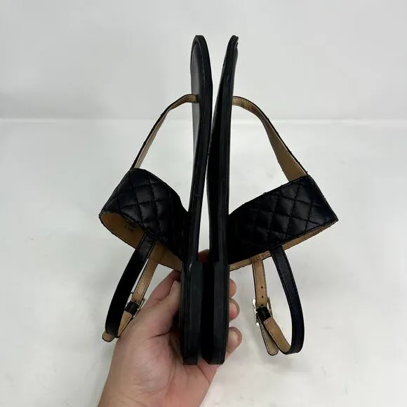 Karl Lagerfeld Black Quilted Leather T-Strap Sandals