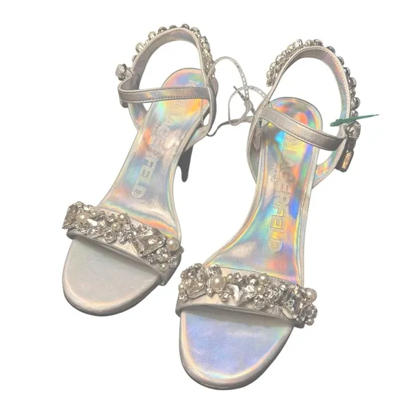 Karl Lagerfeld CLAUDE Silver Crystal Embellished Ankle Strap Heels