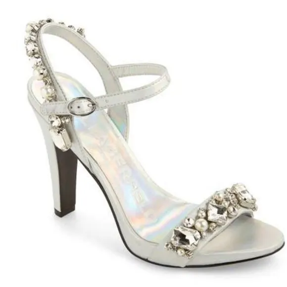 Karl Lagerfeld CLAUDE Silver Crystal Embellished Ankle Strap Heels