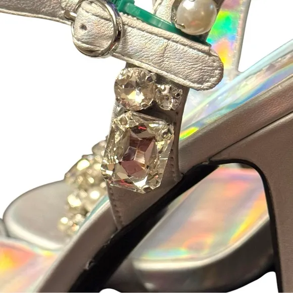 Karl Lagerfeld CLAUDE Silver Crystal Embellished Ankle Strap Heels
