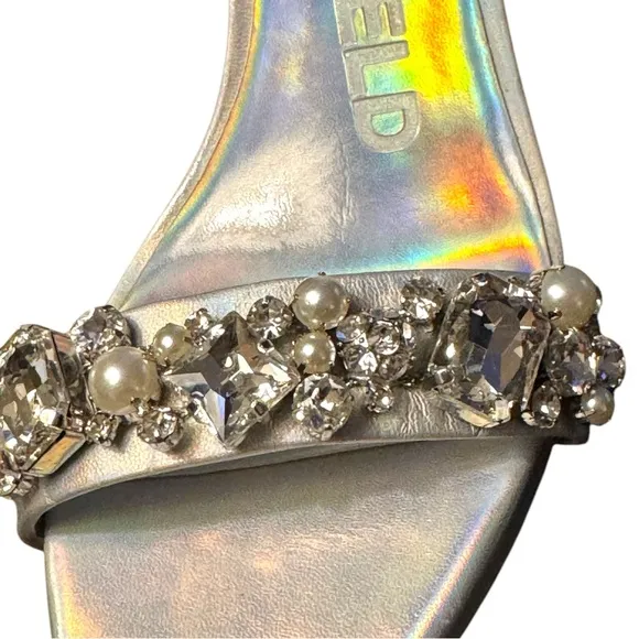 Karl Lagerfeld CLAUDE Silver Crystal Embellished Ankle Strap Heels