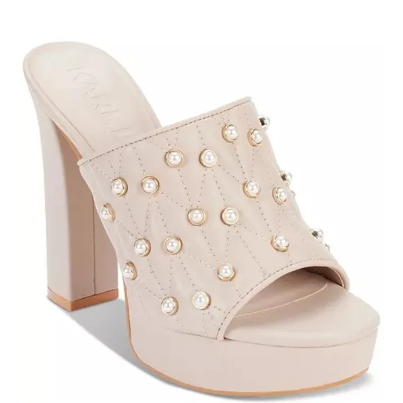 Karl Lagerfeld Pearl Studded AVIVA Platform Sandals