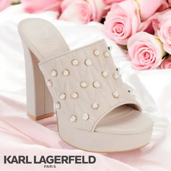 Karl Lagerfeld Pearl Studded AVIVA Platform Sandals