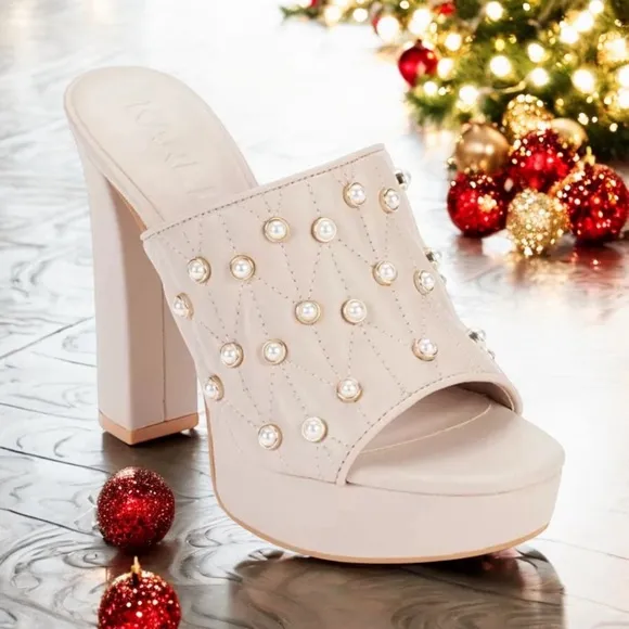 Karl Lagerfeld Pearl Studded AVIVA Platform Sandals