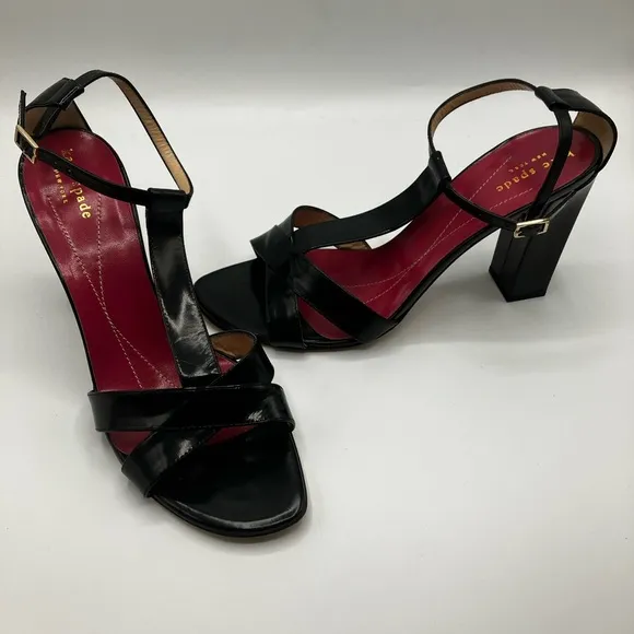 kate spade Black Lucinda T-Strapped Heeled Sandals