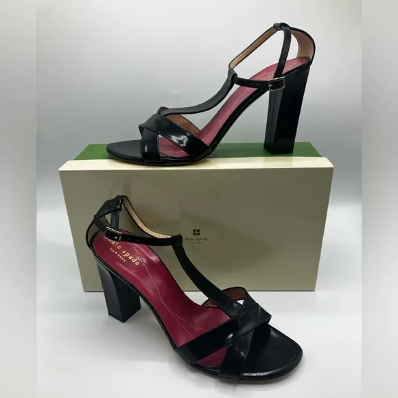 kate spade Black Lucinda T-Strapped Heeled Sandals
