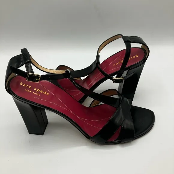 kate spade Black Lucinda T-Strapped Heeled Sandals