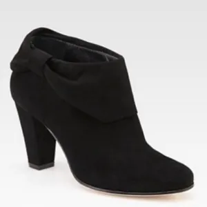 Kate Spade Black Suede Fold Over Bow Ankle Boots