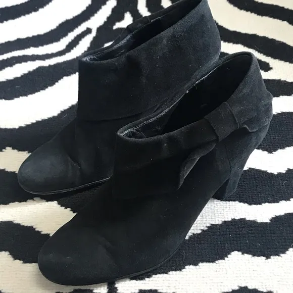 Kate Spade Black Suede Fold Over Bow Ankle Boots