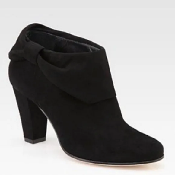 Kate Spade Black Suede Fold Over Bow Ankle Boots