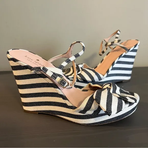 Kate Spade Janae Striped Wedge Bow Sandals
