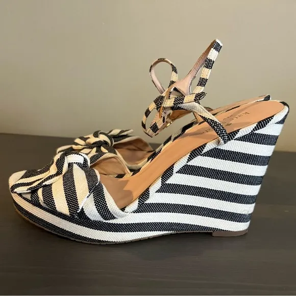 Kate Spade Janae Striped Wedge Bow Sandals