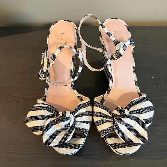 Kate Spade Janae Striped Wedge Bow Sandals