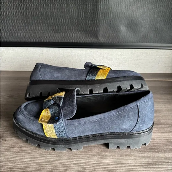 Kate Spade Navy and Yellow Bow Loafers