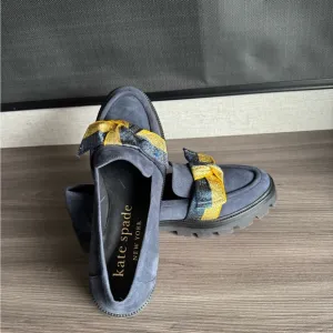 Kate Spade Navy and Yellow Bow Loafers