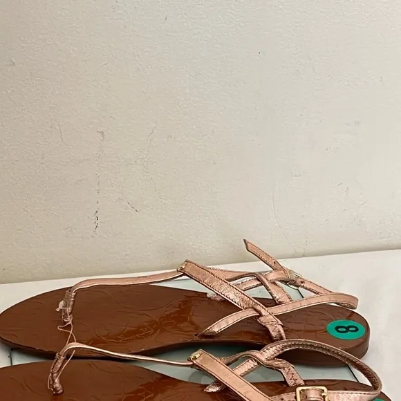 Kate Spade Sandals Rose Gold T-Strap Ankle Strap women size 8