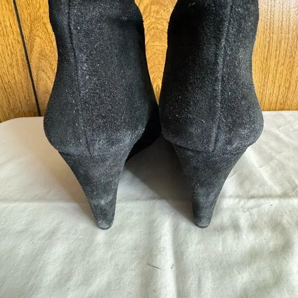 Kate Spade Wedge Suede Leather Mid Calf Winter Boots Almond Toe Black Size 9 M