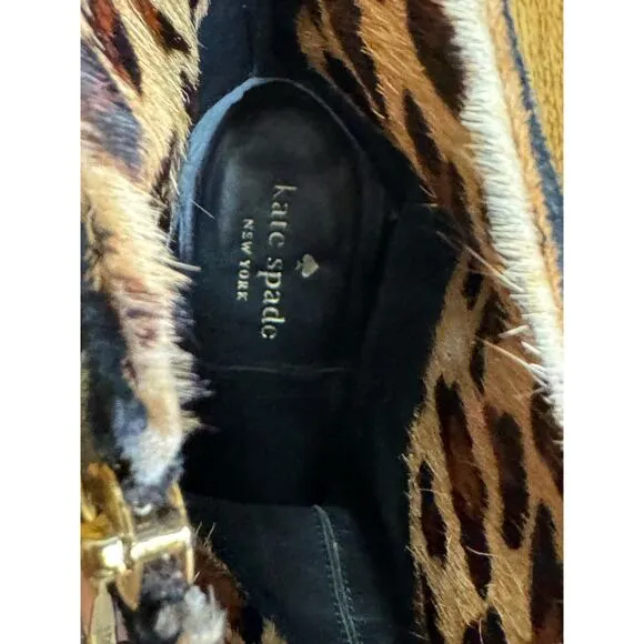 Kate Spade Wedge Suede Leather Mid Calf Winter Boots Almond Toe Black Size 9 M
