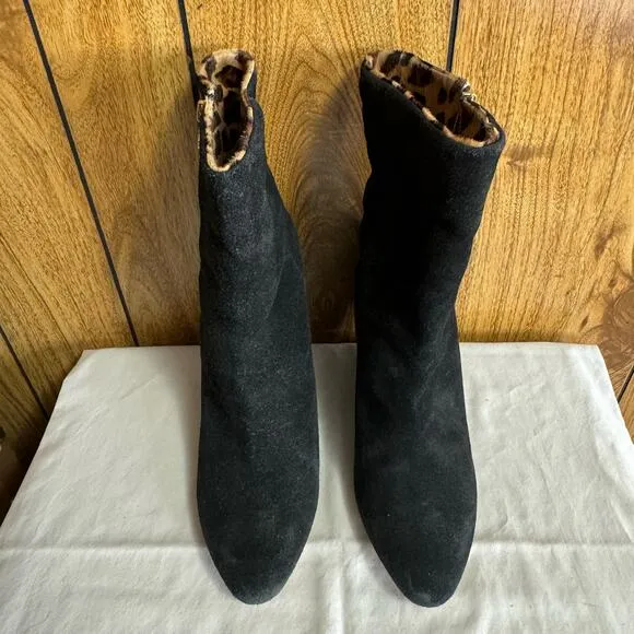 Kate Spade Wedge Suede Leather Mid Calf Winter Boots Almond Toe Black Size 9 M