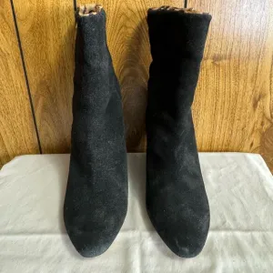 Kate Spade Wedge Suede Leather Mid Calf Winter Boots Almond Toe Black Size 9 M