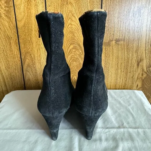 Kate Spade Wedge Suede Leather Mid Calf Winter Boots Almond Toe Black Size 9 M