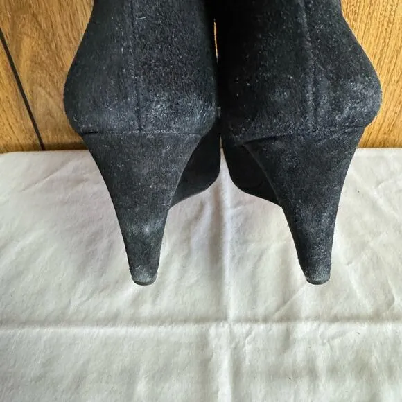 Kate Spade Wedge Suede Leather Mid Calf Winter Boots Almond Toe Black Size 9 M