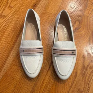 kate spade white leather loafers with pale pink strap