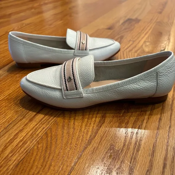 kate spade white leather loafers with pale pink strap