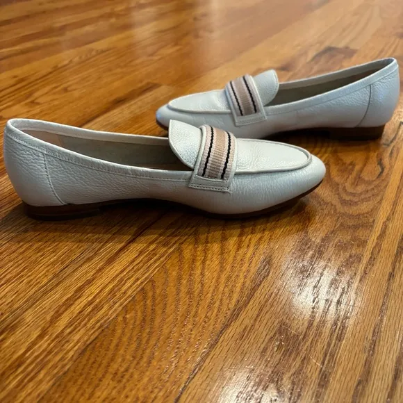 kate spade white leather loafers with pale pink strap