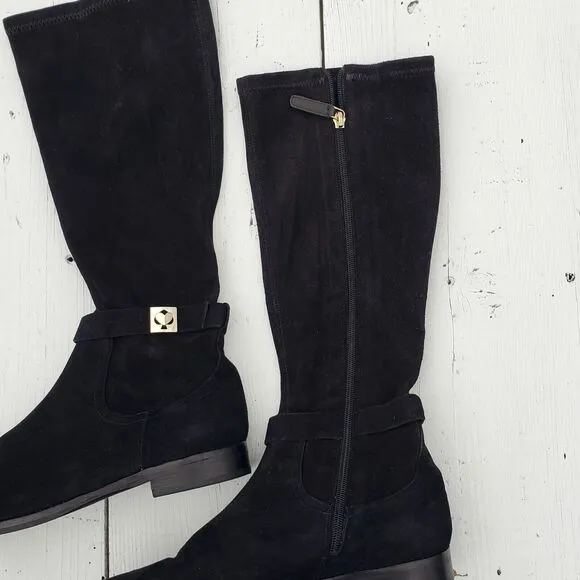 KATE SPADE Womens Black Verona Suede Zip Up Knee Boots US 8 EU 38.5