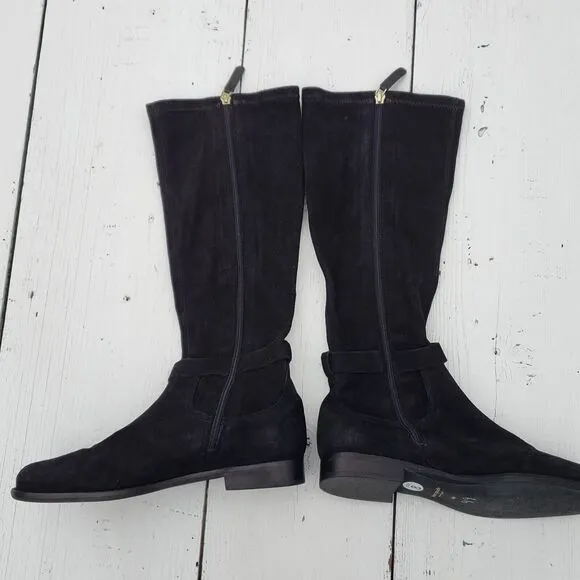 KATE SPADE Womens Black Verona Suede Zip Up Knee Boots US 8 EU 38.5